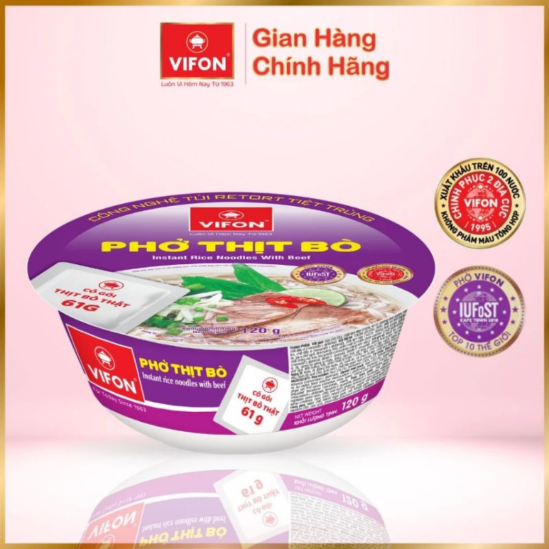 Tô Phở Bò/Gà/Bánh đa cua/Miến cua Vifon 120g (Có gói thịt thật)