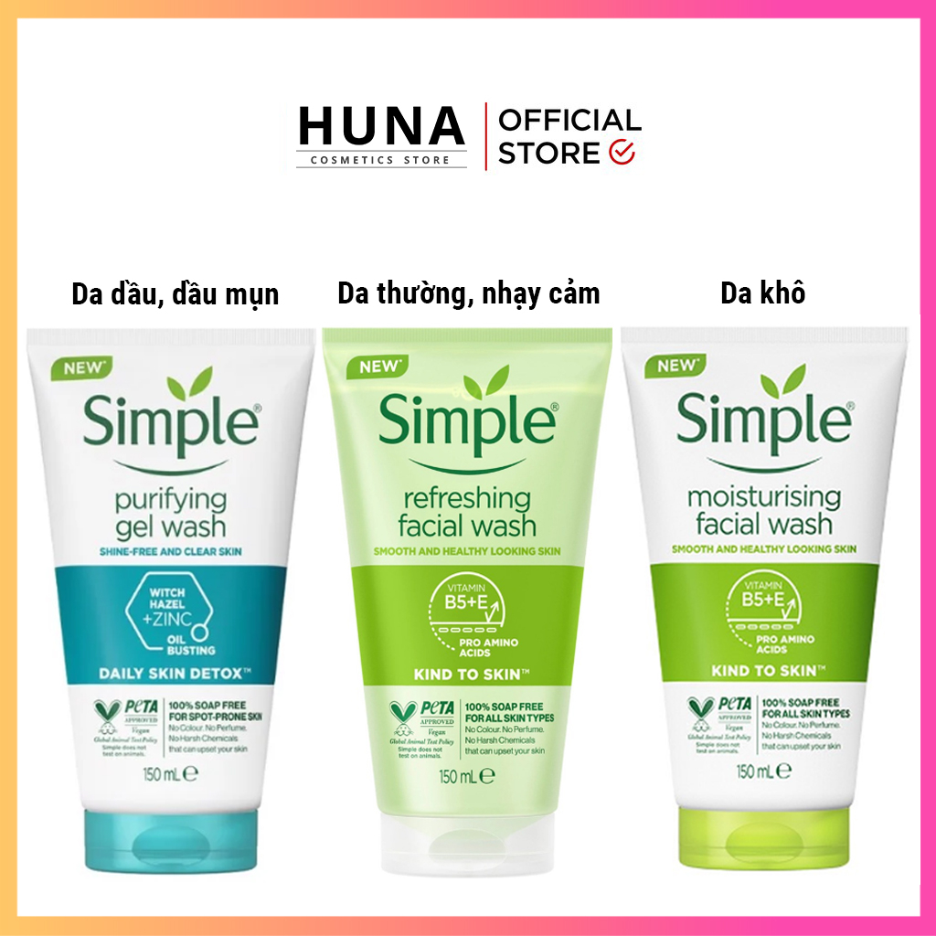 Sữa rửa mặt Simple Kind To Skin Refreshing Facial Wash Gel 150ml - Chính Hãng