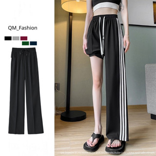 Quần dài thể thao 3 sọc suông nữ ống rộng  chất thun poly 2 da mặt vải đanh mịn độ đàn hồi tốt, quần sọc mặc nhà dạo phố