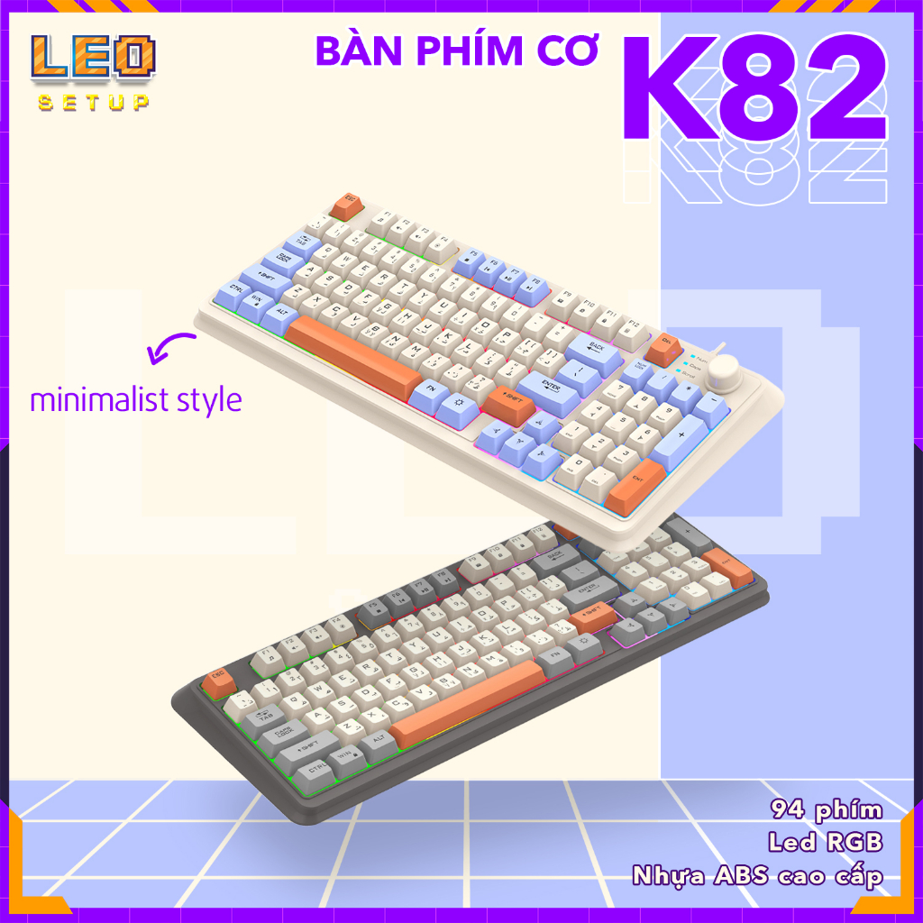 Bàn Phím Máy Tính Giả Cơ K82 Xunfox Chính Hãng Minimalist Style Dùng Chơi Game | Làm Việc | Học Tập LED RGB 7 Màu