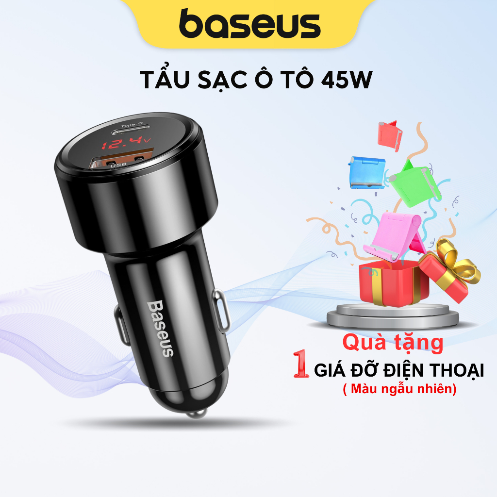 Tẩu sạc nhanh ô tô Baseus 45w PD 2 cổng chuẩn QC3.0 hiển thị Led thông số cho xe hơi Baseus Magic Series Quick Charge