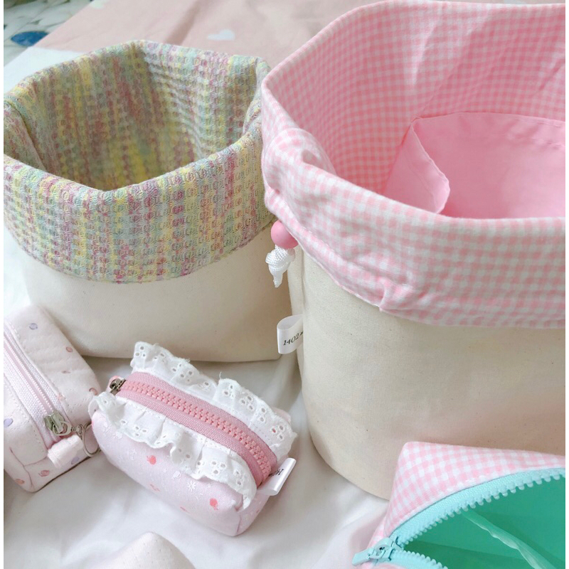 BASKET THÚNG CÓ DÂY RÚT ĐỰNG ĐỒ MAKEUP CÁ NHÂN - MADE BY 1402.SEW 🍎