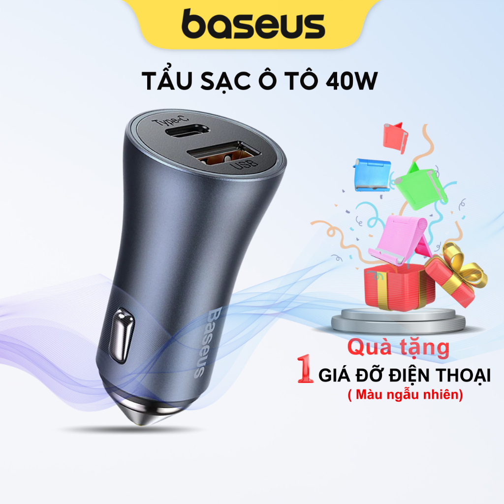 Tẩu sạc xe hơi Baseus Golden Contactor Pro 2 cổng ( USB A+ Type- C ) sạc nhanh 3A/40W cho các dòng điện thoại