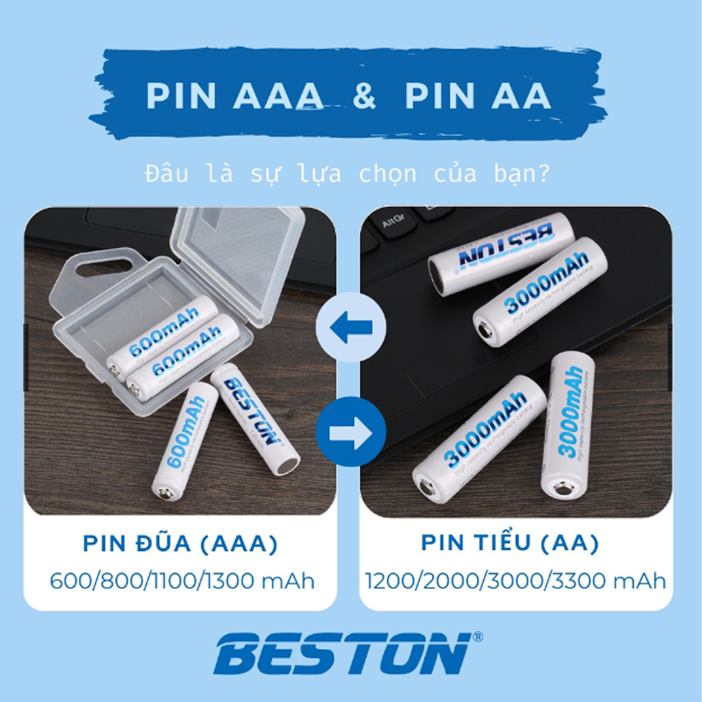 Pin sạc và sạc 1.2V AA/AAA - Dung lượng cao đến 3300mAh - BESTON