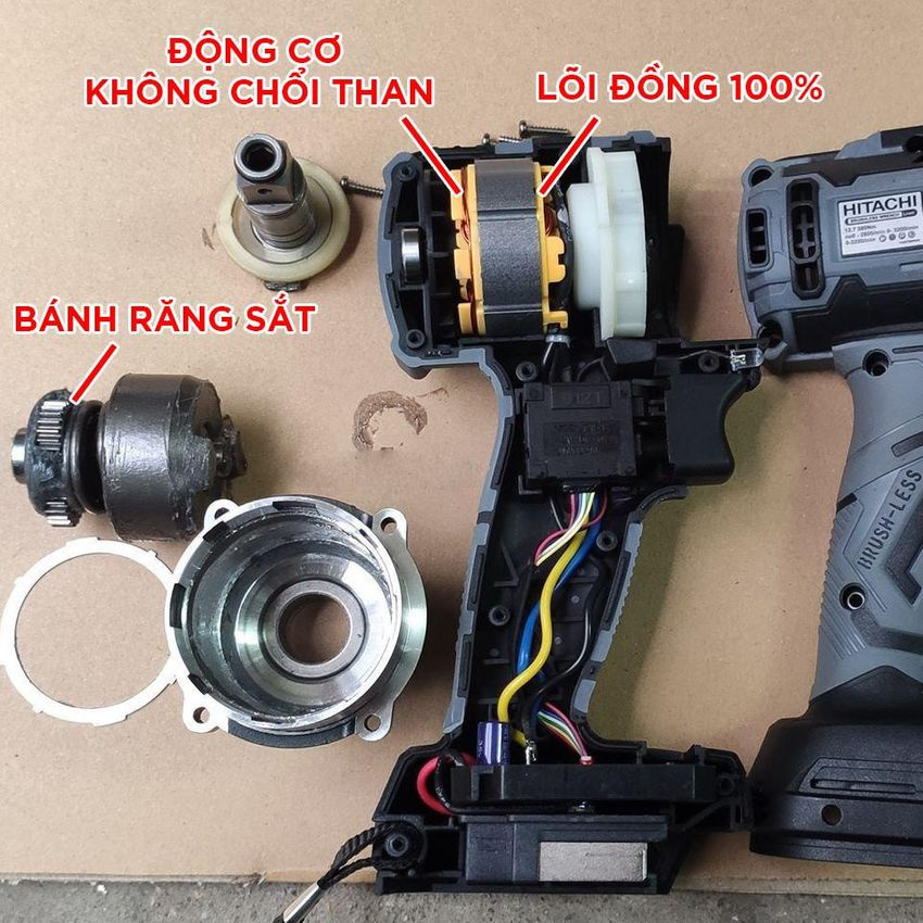 Thân máy siết bulong Hitachi 199v 199vf, động cơ không chổi than 21v, đầu 2 trong 1