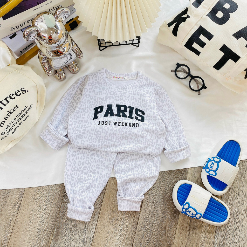 Bộ quần áo trẻ em dài tay chất nỉ da cá cho bé trai, bé gái từ 8-18kg, hàng QC cao cấp