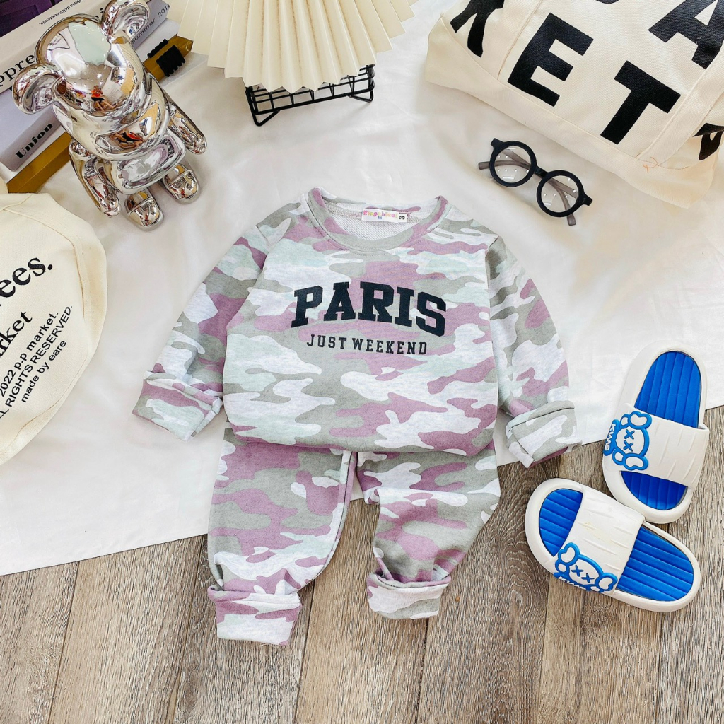 Bộ quần áo trẻ em dài tay chất nỉ da cá cho bé trai, bé gái từ 8-18kg, hàng QC cao cấp