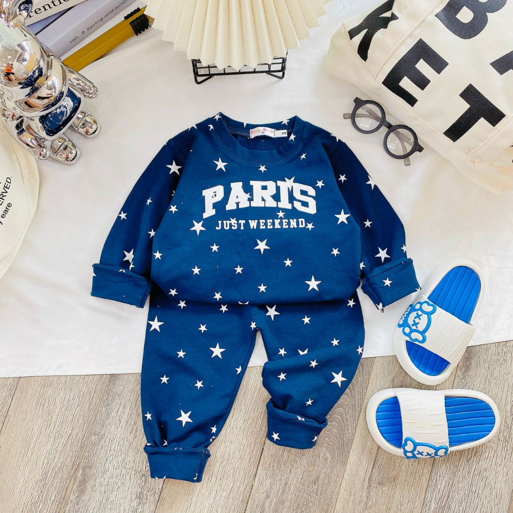 Bộ quần áo trẻ em dài tay chất nỉ da cá cho bé trai, bé gái từ 8-18kg, hàng QC cao cấp