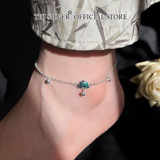 Lắc chân nữ THJ - Lắc sen , liên hoa đá xanh sang trọng , bạc ta bền màu - THU HUONG SILVER