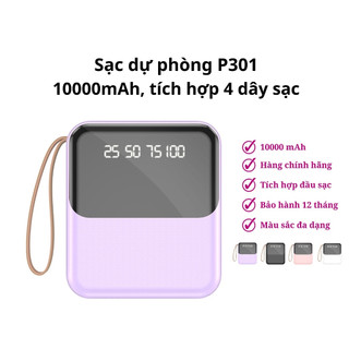 Sạc Dự Phòng Sendem P301, Chính Hãng LC DESIGN , 10000mAh, Tích Hợp 4 Dây Sạc, Nhỏ Gọn Thời Trang, Màu Sắc Đa Dạng