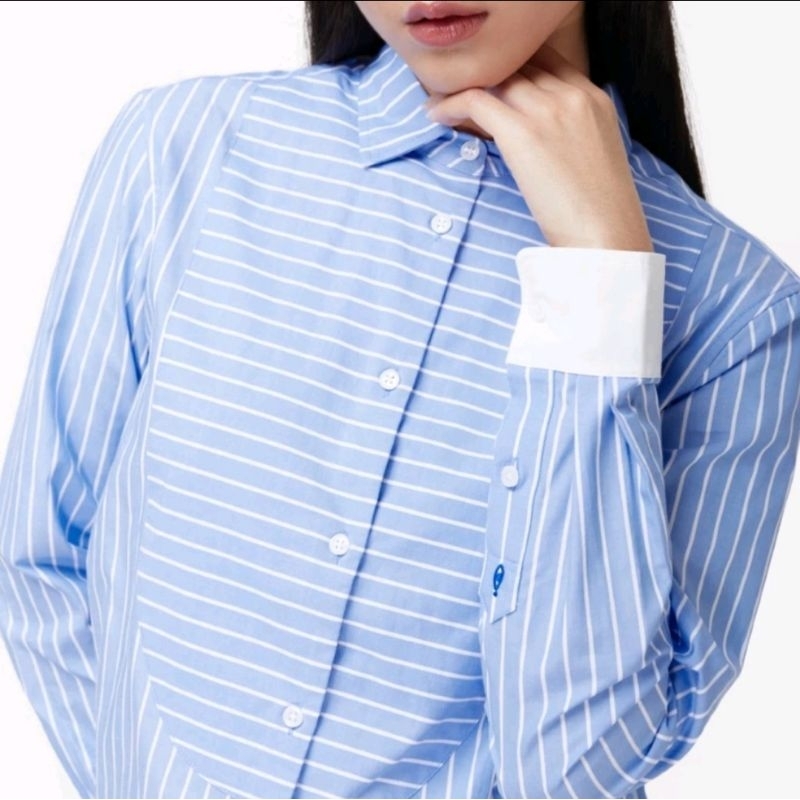 TheBlueTshirt - Áo sơ mi nữ sọc xanh - Morden Tuxedo Shirt - CCR Blue