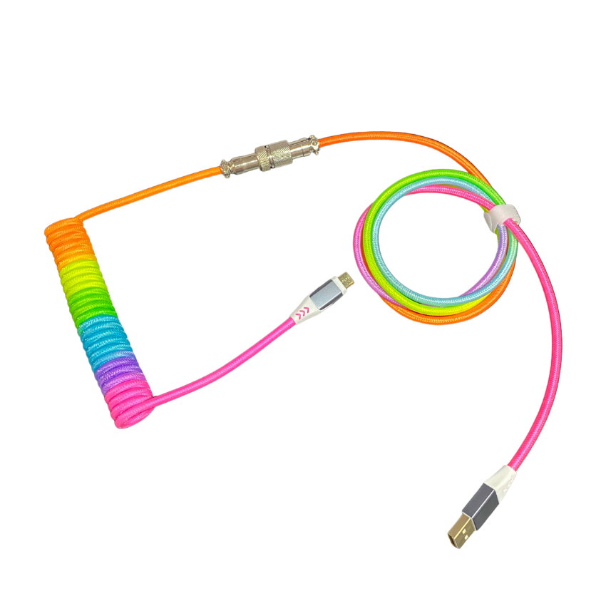 Dây cáp cho bàn phím cơ, cổng Type C và USB, màu cầu vồng, bọc dù cực bền, đẹp