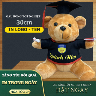 Gấu bông tốt nghiệp 30cm lông trơn giá sỉ, tặng giấy gói quà