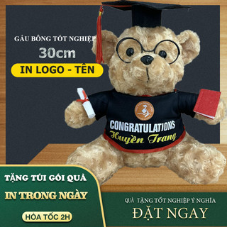 Gấu bông tốt nghiệp 30cm lông xù giá sỉ, tặng giấy gói quà