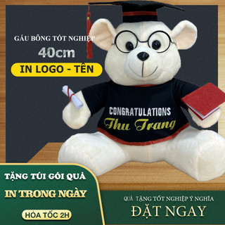 Gấu bông tốt nghiệp 40cm lông trơn giá sỉ, tặng giấy gói quà