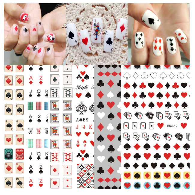 Sticker lá bài trang trí nail ,dán móng