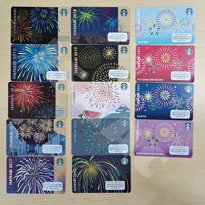Thẻ card sưu tầm Starbucks Nhật Bản, lễ hội pháo hoa Hanabi các năm, nguyên PIN