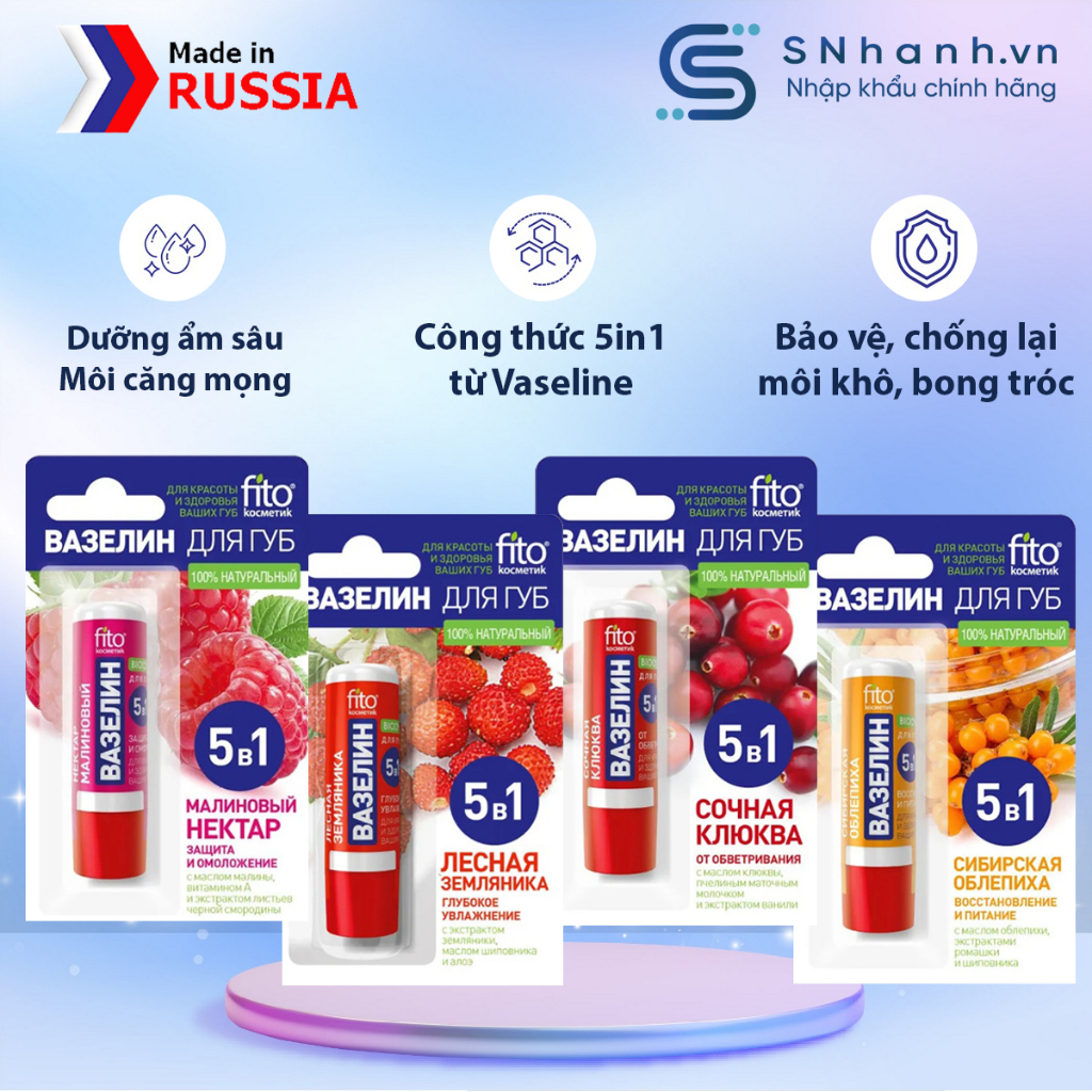 Son dưỡng môi hoa quả Vaseline Fito Bảo vệ Dưỡng ẩm, Chống nứt nẻ môi 4,5gr
