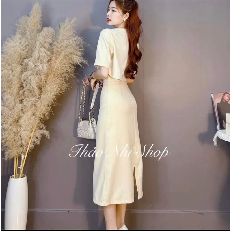 Set áo vest và chân váy chữ A nhung mịn