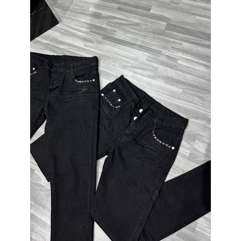Quần jean nam amiri đen trơn đính đá dập nhăn 4 cúc boy phố