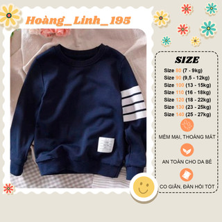 Áo nỉ Sweater cho bé trai bé gái tay dài cổ tròn phối sọc thời trang phong cách Hàn Quốc