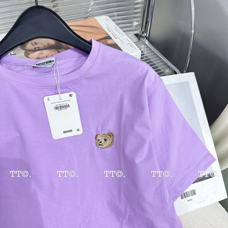 Set Bộ Áo Cotton Tàu Phối Mặt Gấu Thêu Quần Đũi Kẻ