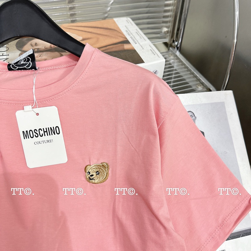 Set Bộ Áo Cotton Tàu Phối Mặt Gấu Thêu Quần Đũi Kẻ