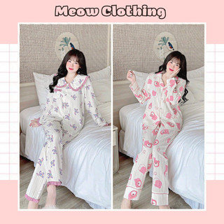 Đồ Bộ Mặc Nhà Tay Dài Quần Dài Chất Liệu Đũi Gân - Meow Clothing