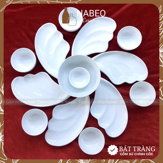 Bộ bát đĩa trắng bát tràng nhiều mẫu mã, bộ đồ ăn hoa mặt trời cúng gia tiên gốm sứ bát tràng