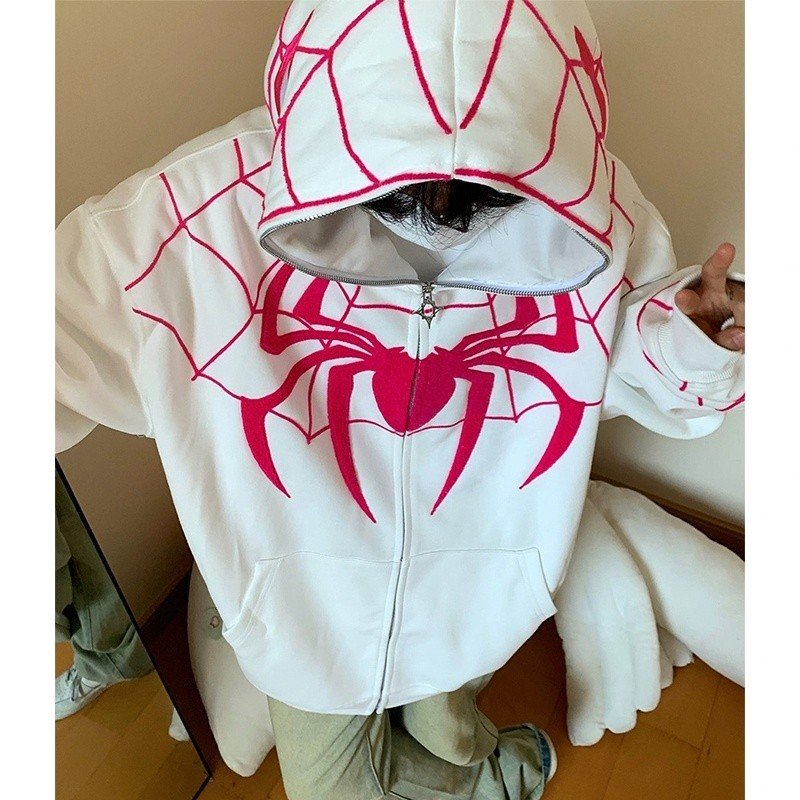 Áo hoodie nỉ hình nhện màng đỏ mũ khoá kéo trùm đầu hình mặt siêu nhân 3D nổi bật trẻ trung cá tính nam nữ mặc đội nhóm