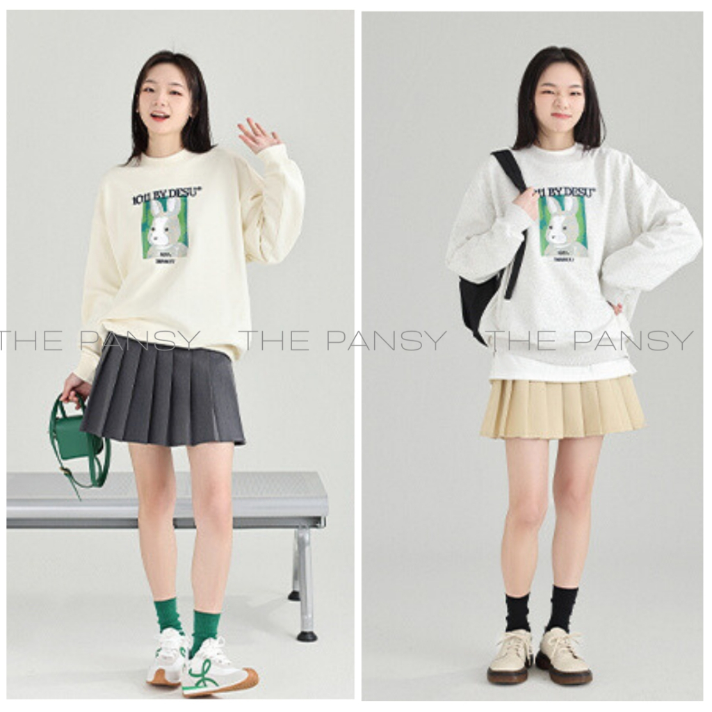 Áo sweater Dessuu hình in thỏ xám logo thêu 1011 BY DESSUU Mã 110