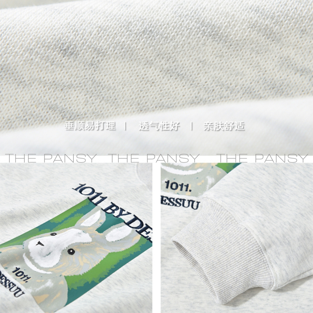 Áo sweater Dessuu hình in thỏ xám logo thêu 1011 BY DESSUU Mã 110