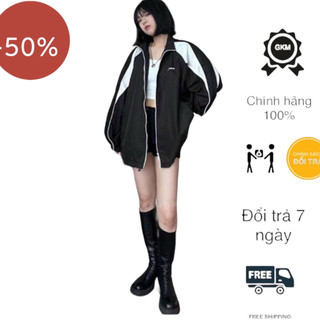 Áo khoác dù 2 lớp nữ phối đen trắng tinh tế GKM