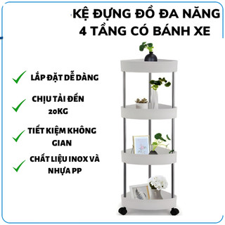 Kệ đựng đồ 4 tầng nhà tắm có bánh xe, kệ góc 4 tầng tiện ích cho ngôi nhà