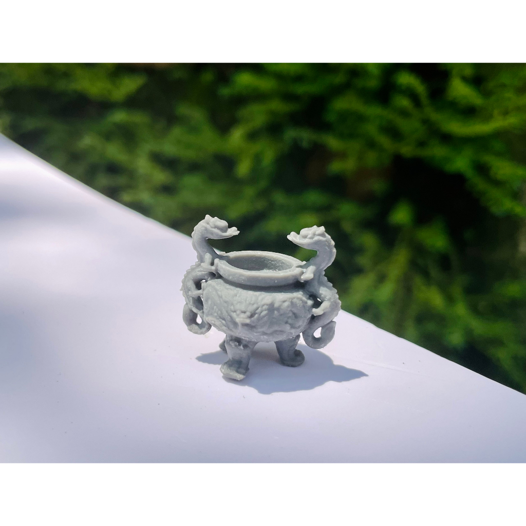 Lư hương mini in 3D với hoạ tiết rồng lân độc đáo trang trí tiểu cảnh, non bộ, terrarium