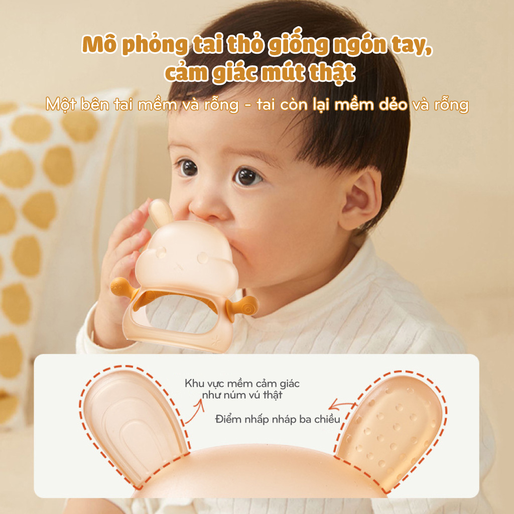 Gặm nướu cho bé, ngậm nướu silicon hình thỏ, siêu mềm, tay cầm nắm 360 độ cho bé 3 tháng trở lên