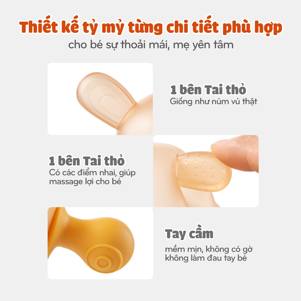 Gặm nướu cho bé, ngậm nướu silicon hình thỏ, siêu mềm, tay cầm nắm 360 độ cho bé 3 tháng trở lên