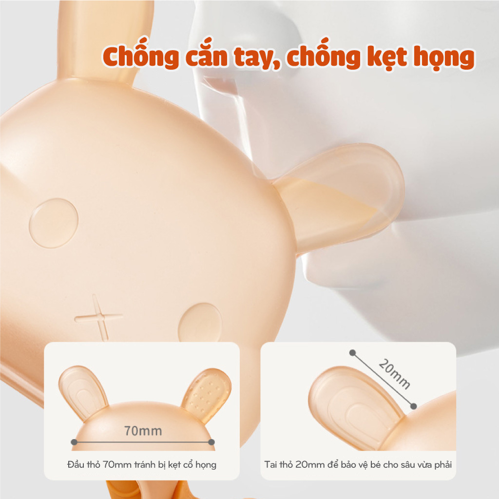 Gặm nướu cho bé, ngậm nướu silicon hình thỏ, siêu mềm, tay cầm nắm 360 độ cho bé 3 tháng trở lên
