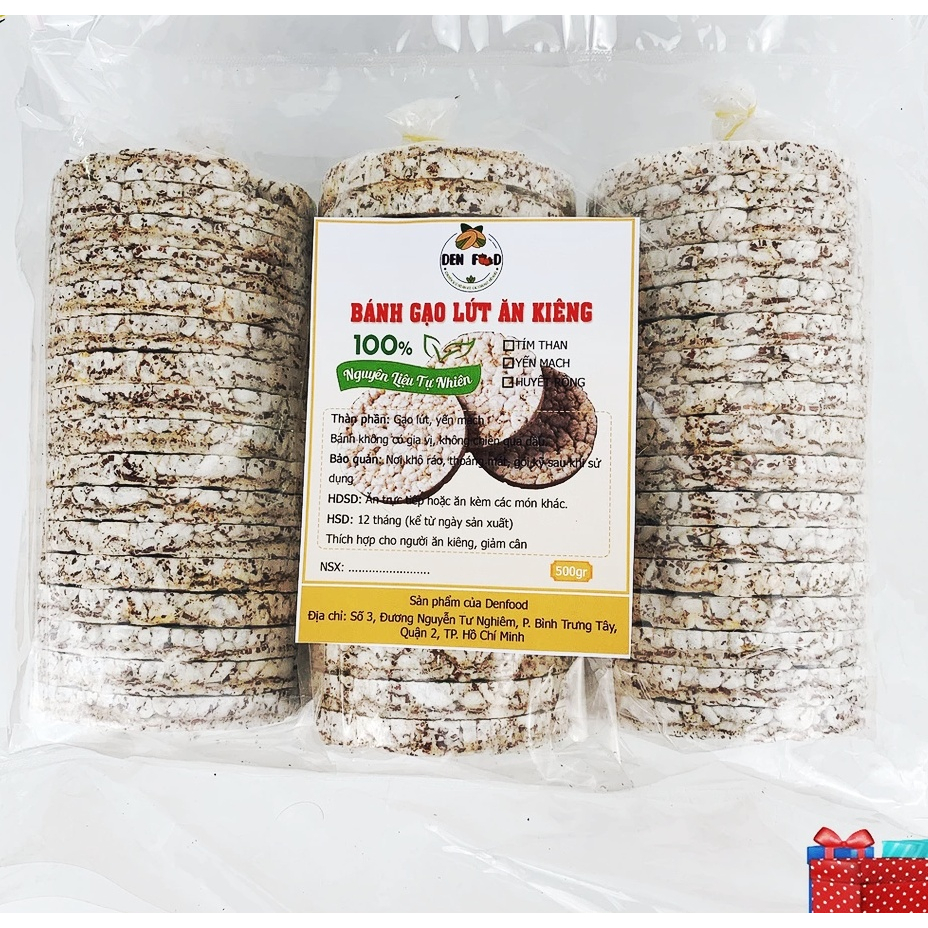 (bịch 3 gói) Bánh gạo lứt ăn kiêng nguyên cám, nguyên hạt 500g