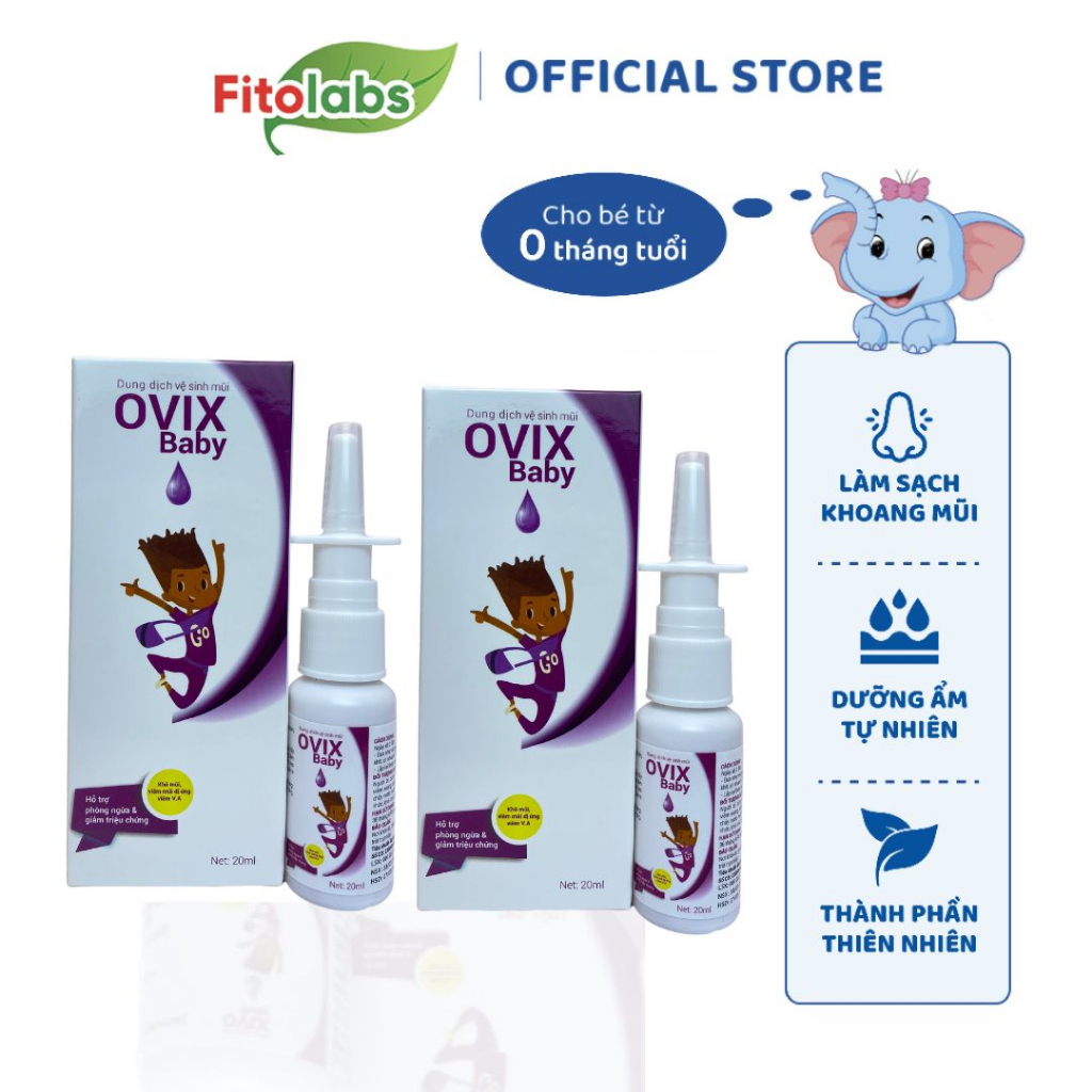 COMBO 2 LỌ Xịt Mũi Ovix Baby Giúp Vệ Sinh Mũi, Dưỡng Ẩm Tự Nhiên, Giảm Viêm Mũi Xoang Cho Bé, lọ 20ml
