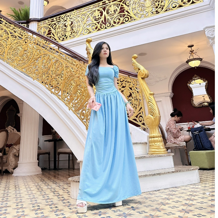D03 - Đầm cánh tiên body mềm mịn nhún xòe rũ dưới dáng dài, chất vải poly dẻo lạnh quyến rũ, mềm mại - Hà Bò Brand