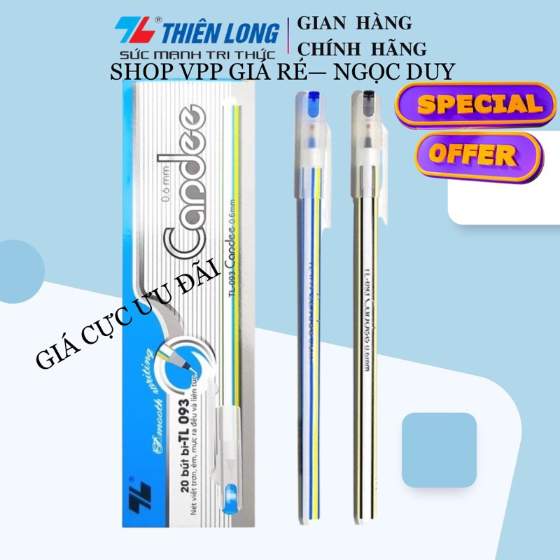 COMBO 5-10-20 BÚT BI NẾN THIÊN LONG TL-093 NÉT 0.6mm VIẾT TRƠN, ÊM, MỰC RA ĐỀU