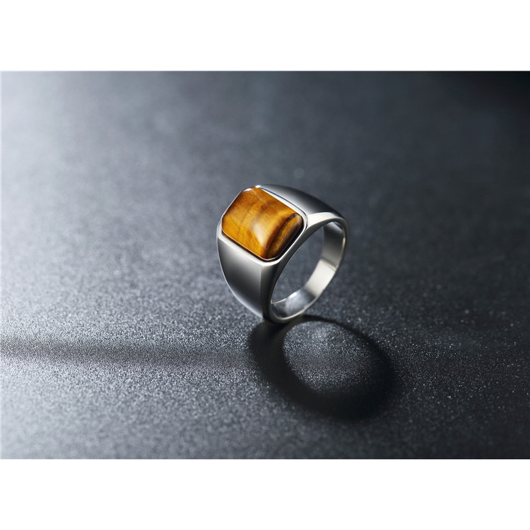 Nhẫn titan đính đá Mắt Hổ JAMS không gỉ cao cấp unisex