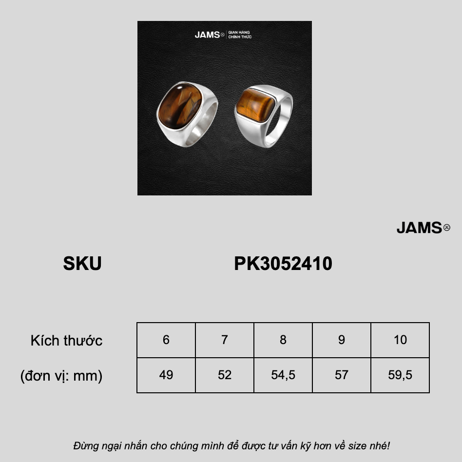 Nhẫn titan đính đá Mắt Hổ JAMS không gỉ cao cấp unisex