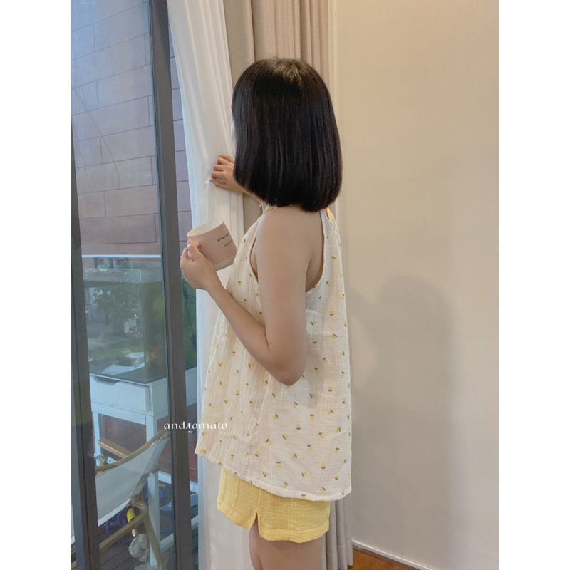 Đồ bộ mặc nhà yếm hai dây vintage chất vải Xô Muslin - and.tomato
