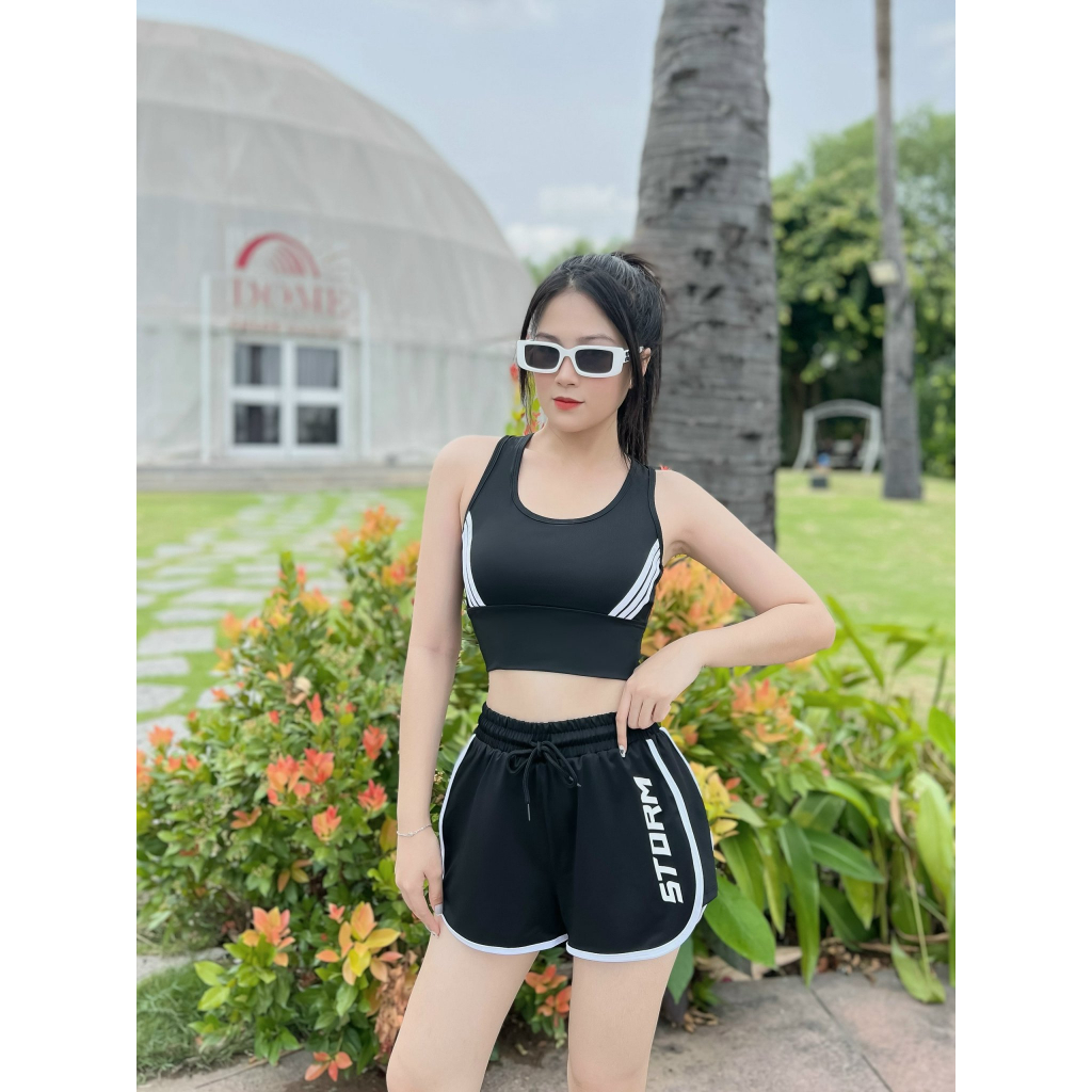 Bộ bra tập gym yoga earobic kết hợp quần đùi 2 lớp cho nữ - Đồ tập gym yoga erobic chạy bộ nữ