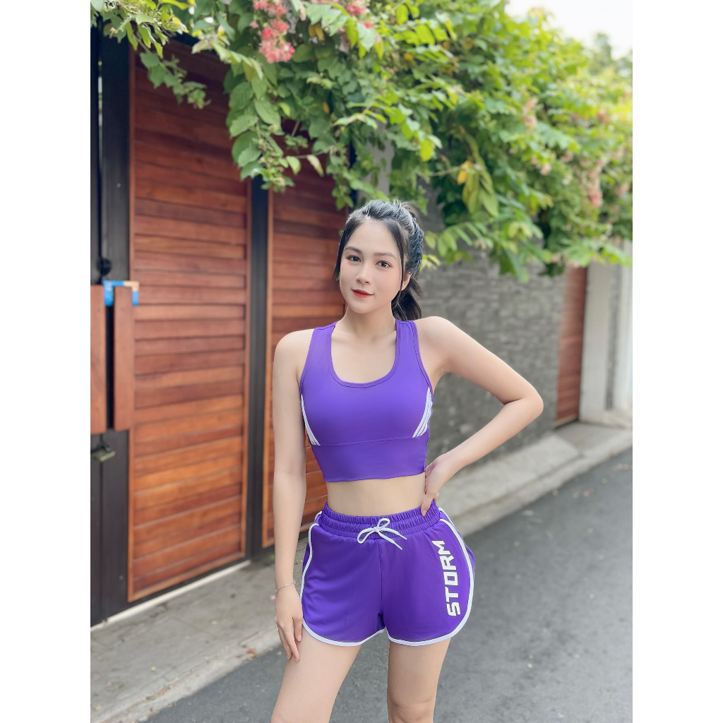 Bộ bra tập gym yoga earobic kết hợp quần đùi 2 lớp cho nữ - Đồ tập gym yoga erobic chạy bộ nữ