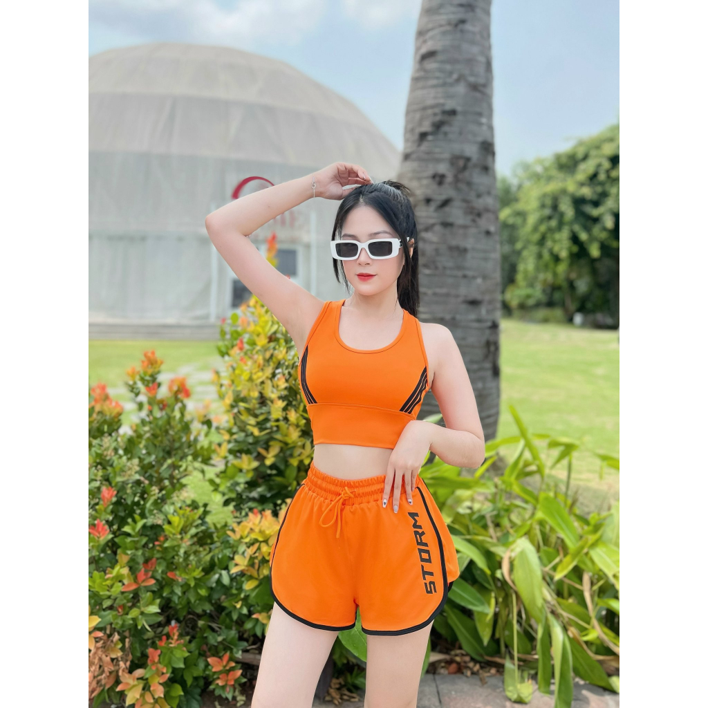 Bộ bra tập gym yoga earobic kết hợp quần đùi 2 lớp cho nữ - Đồ tập gym yoga erobic chạy bộ nữ