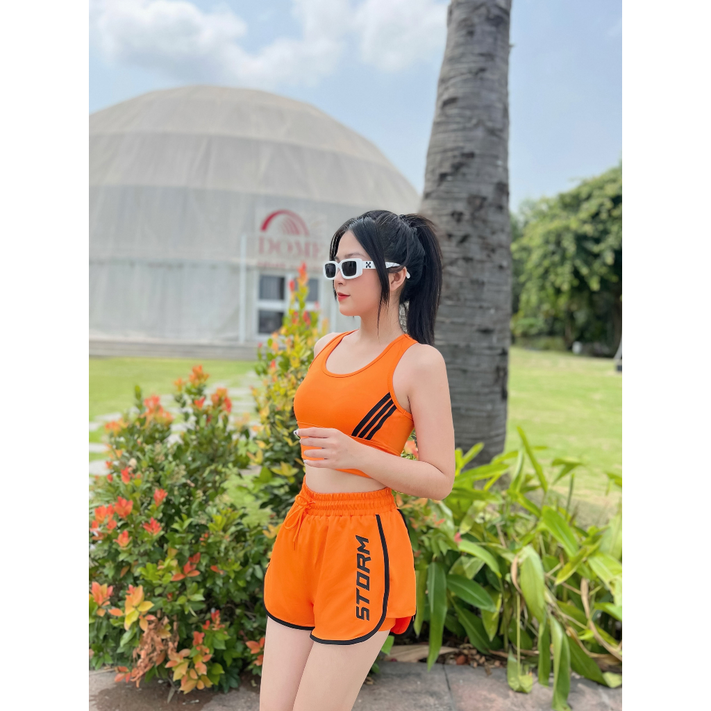 Bộ bra tập gym yoga earobic kết hợp quần đùi 2 lớp cho nữ - Đồ tập gym yoga erobic chạy bộ nữ