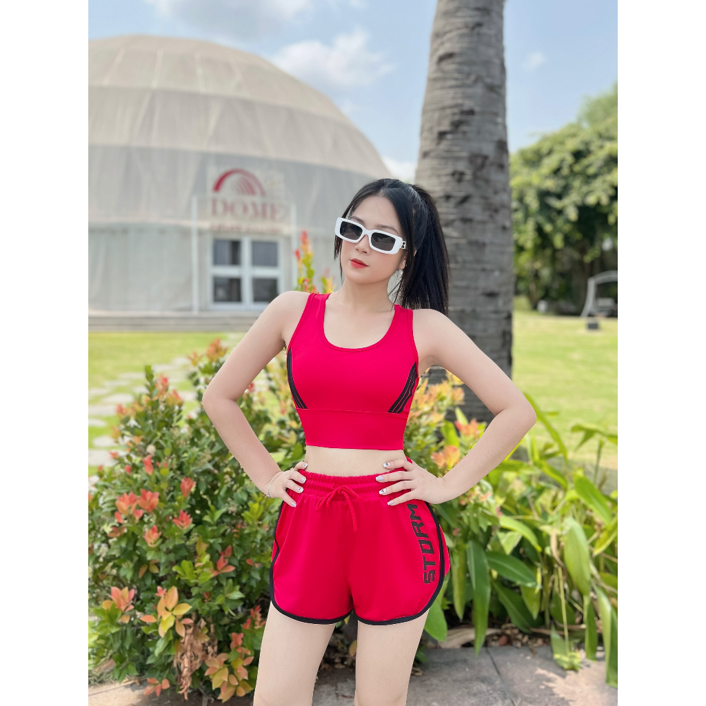 Bộ bra tập gym yoga earobic kết hợp quần đùi 2 lớp cho nữ - Đồ tập gym yoga erobic chạy bộ nữ